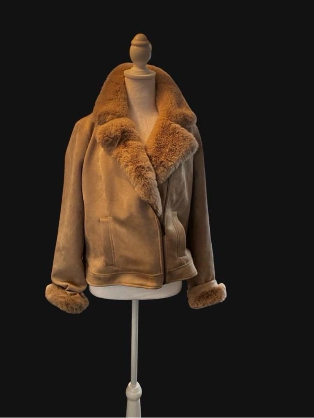 Catherines vegan 🌱 Tan Suede Shearling-Trim Jacket